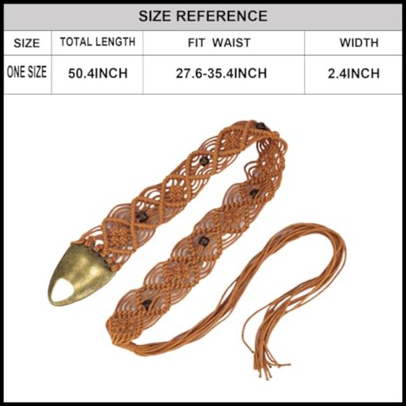 Hand Woven Wax Rope Bohemian Braid Waist Belt with Metal Chain main image 4